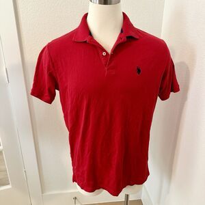 U.S. Polo Assn. Luxury Feel Men Red Short Sleeve Polo Shirt Large Blue Logo